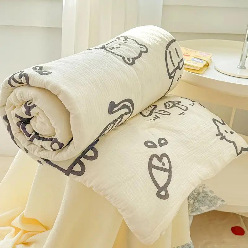 Black White Cartoon Crocodile Summer Quilt Kawaii Animals Print Thin Blanket Air-conditioning Quilted Quilt for Kids Boys Girls