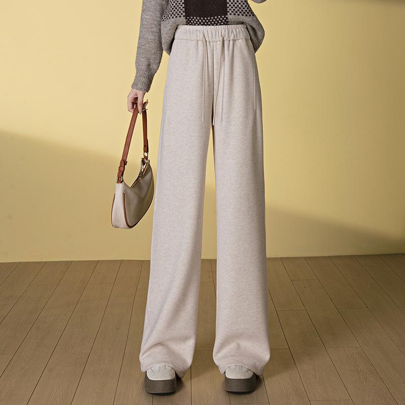 Wool Wide-leg Pants Women's Autumn and Winter New Lace-up Elastic Waist Loose Thickened Drape Straight Pants