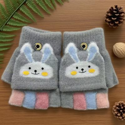 Customized Autumn Boys and Girls Flip Cover Half Finger Dew Finger Students Write Homework Warm Plush Writing Gloves Winter