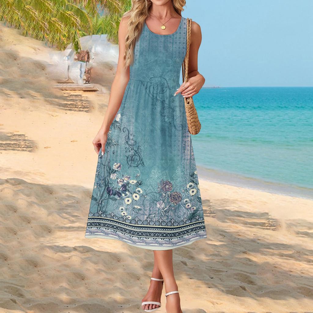 Modisches Damen-Sommerkleid, elegante Freizeitkleidung, Strandurlaub-Sonnenrock mit Taschen