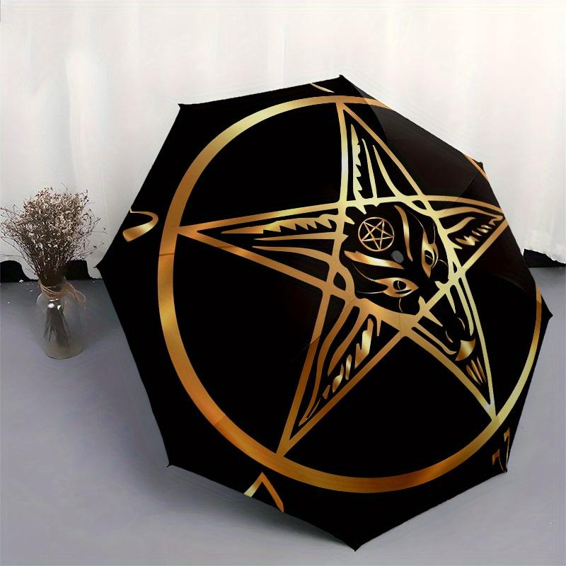 Golden Baphomet Pentagram Umbrella, Portable 3-Fold Compact Umbrella,Christmas Gift ES491