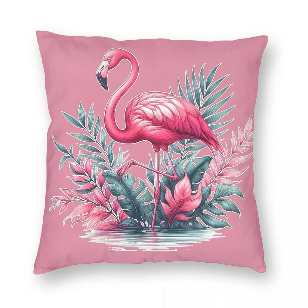 Pink Flamingo Tropical Square Pillowcase Polyester Linen Velvet Printed Zip Decorative Pillow Case Car Cushion Cover Wholesale