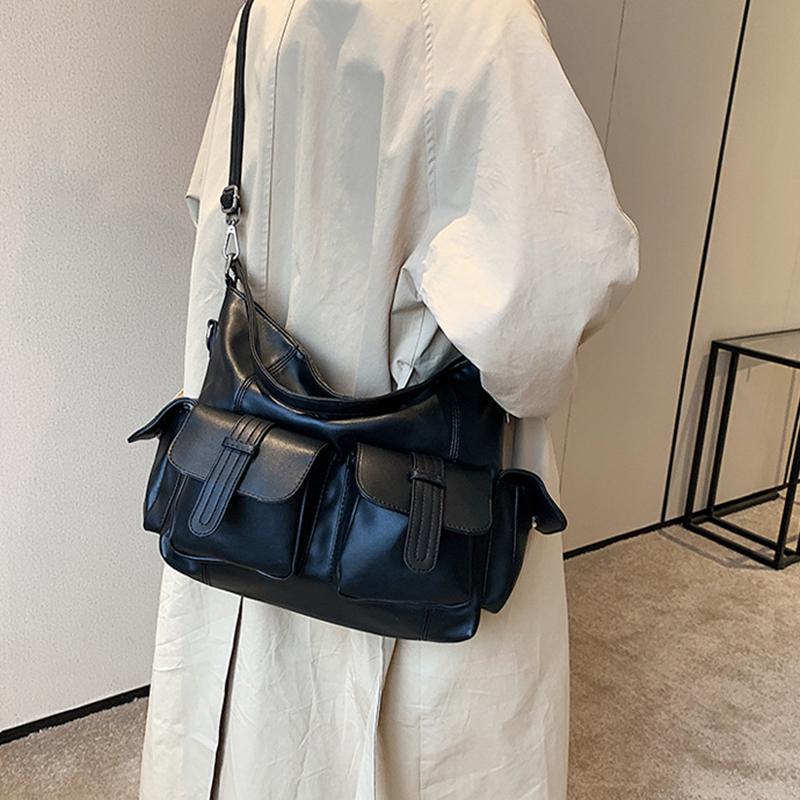 Female Stylish Tote Bag Black Hobo Handbag Large Capacity Shoulder Bags Ladies Soft PU Leather Messenger Bags Women Shopper Bag