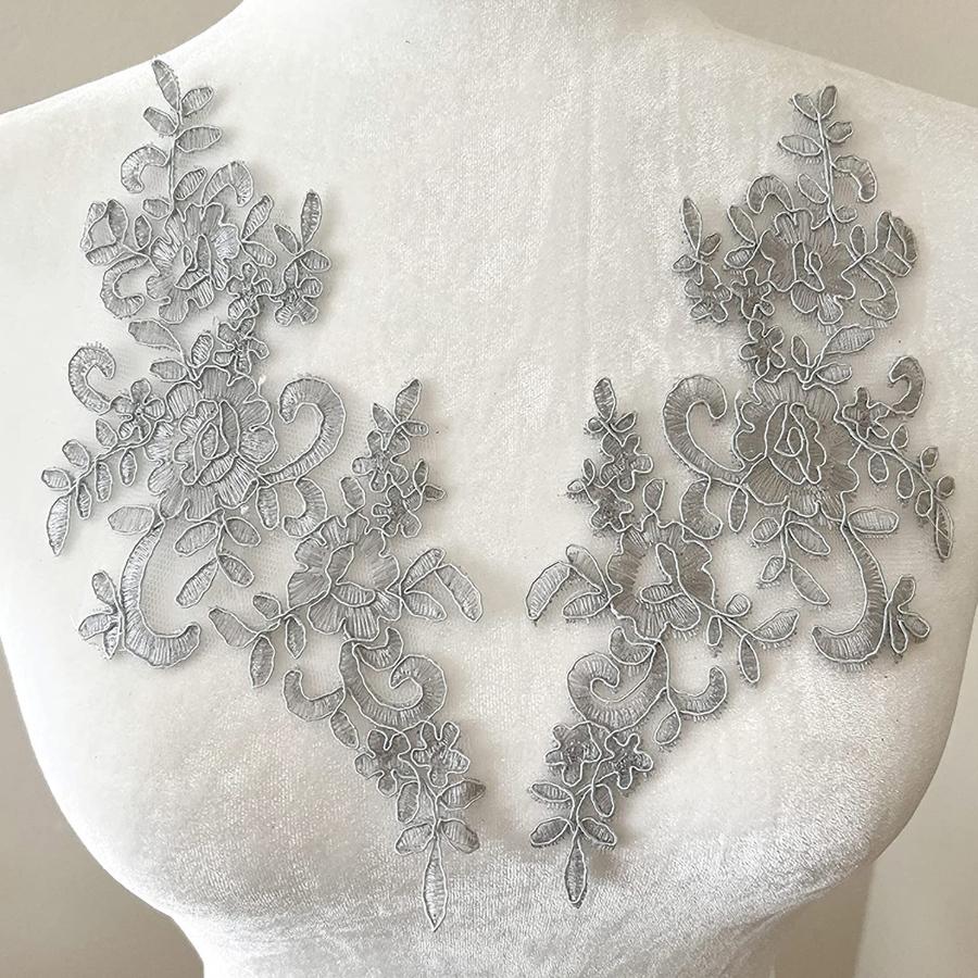 1 par brodert hvit beige svart blomsterlapp reparasjon