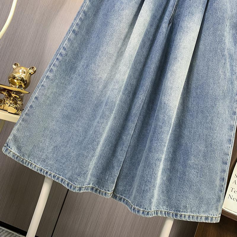 Dimanaf 2025 Übergröße Sommer Blau Basic Elastische Jeans Neue Hose Damen Locker Denim Hose Groß Lässige Hose