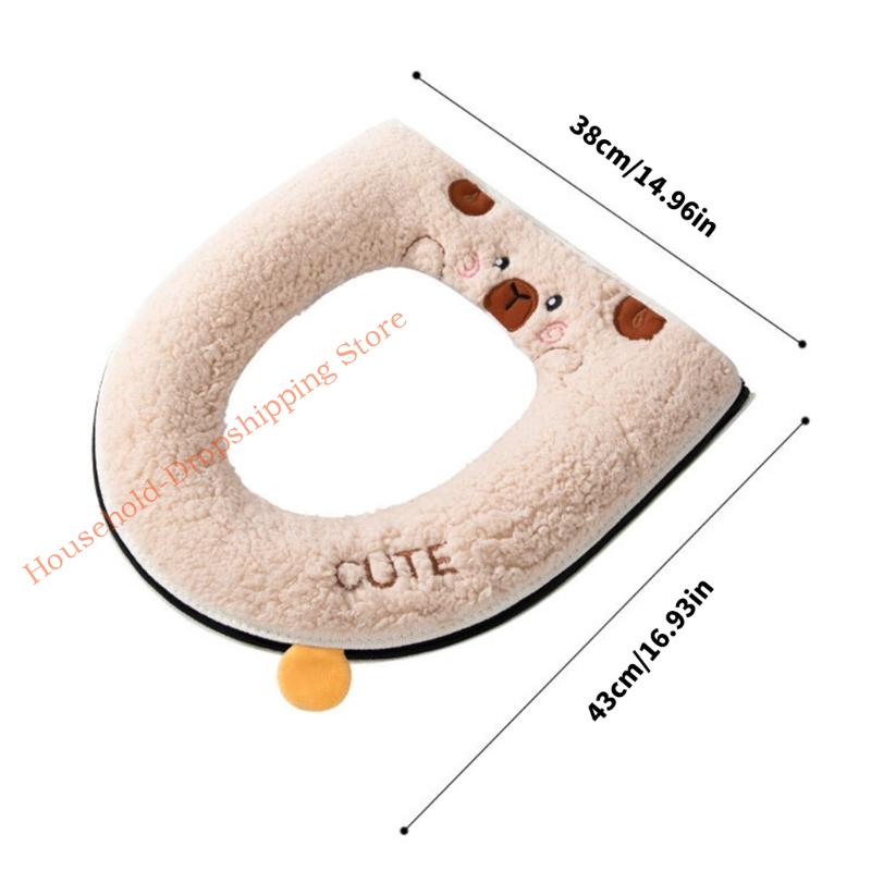 Thickened Plush Toilet Cover Bear Design Winter Warmth Toilet Cushion Bathroom Accessory Easy Installation 85AD
