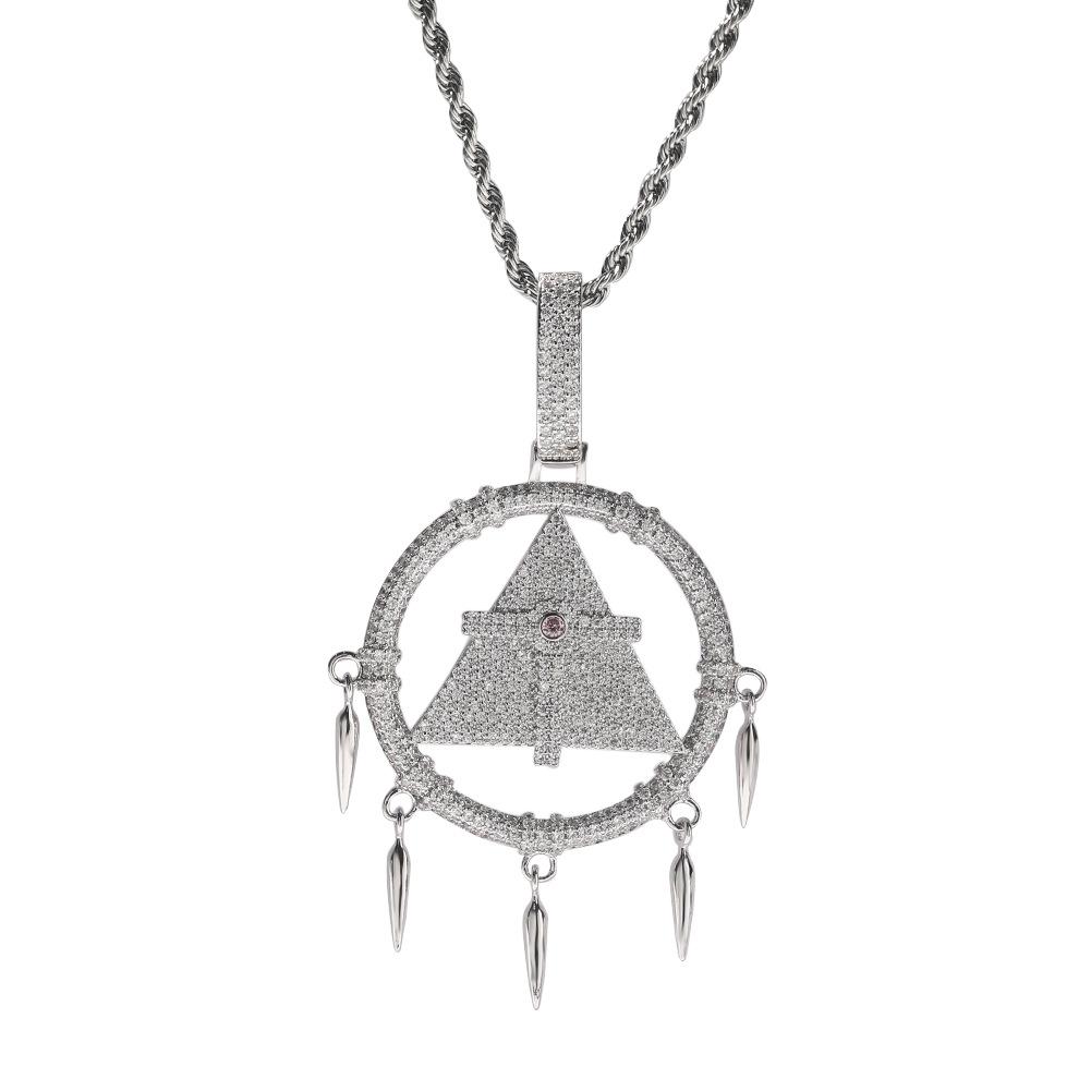 Hip Hop New Game King Millennium Wisdom Wheel Pendant Necklace Copper Inlaid Zircon Geometric Retro Necklace Accessories