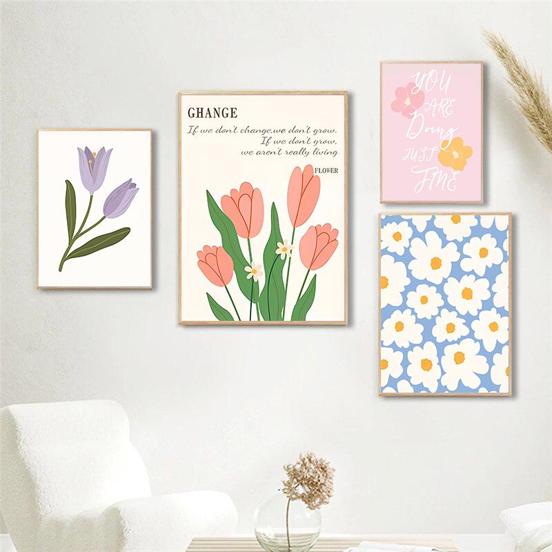 Flower Market Tulip Posters Danish Pastel Canvas Painting Minimalist Living Room Aesthetics Wall Art Picture for Home Decor