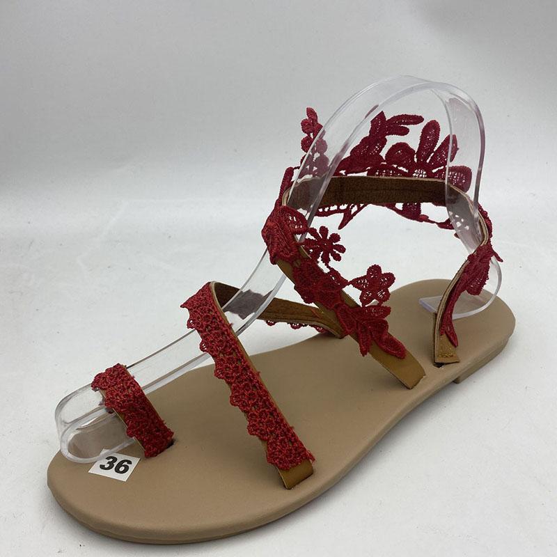 2025 Women Flat Shoes Summer New Lace Flower Sandals Open Toe Bresthable Flat Beach Shoes Women Floral Roman Slippers WSH3628-1