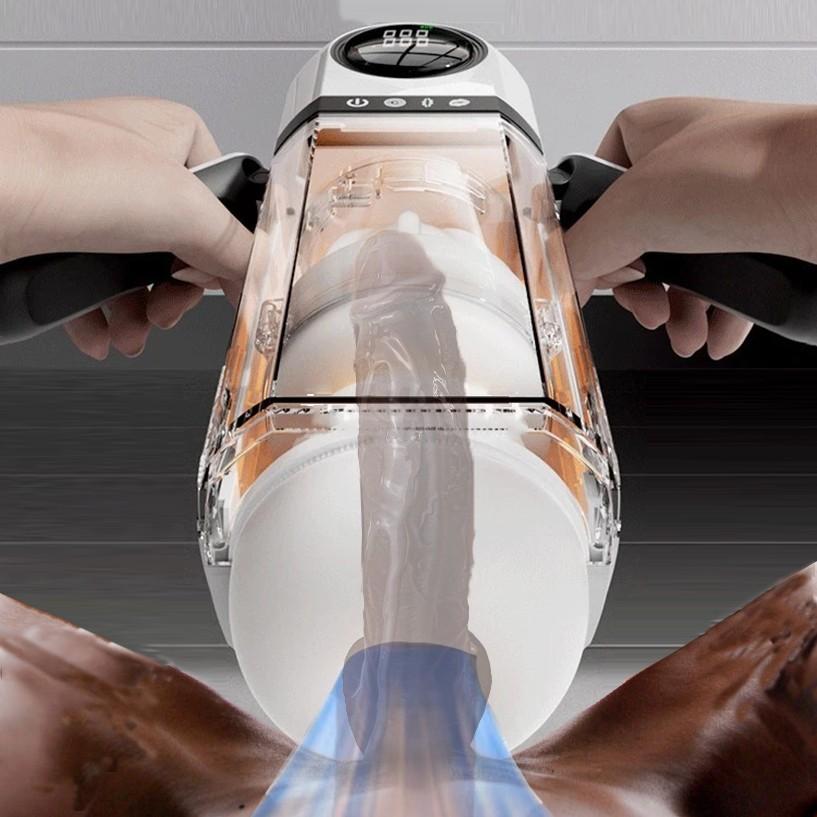 Männlicher Masturbator Becher Stoßender Saugender Vibrator Doppelte Griffe Penis Pumpe Taschentasche App-Steuerung Penis Trainer Sexspielzeug für Männer