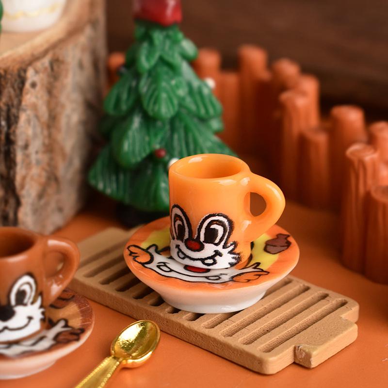 3Set Miniature Dollhouse Cartoon Squirrel Coffee Cup Drinks Kitchen Food For Doll Accessories Girl Toy