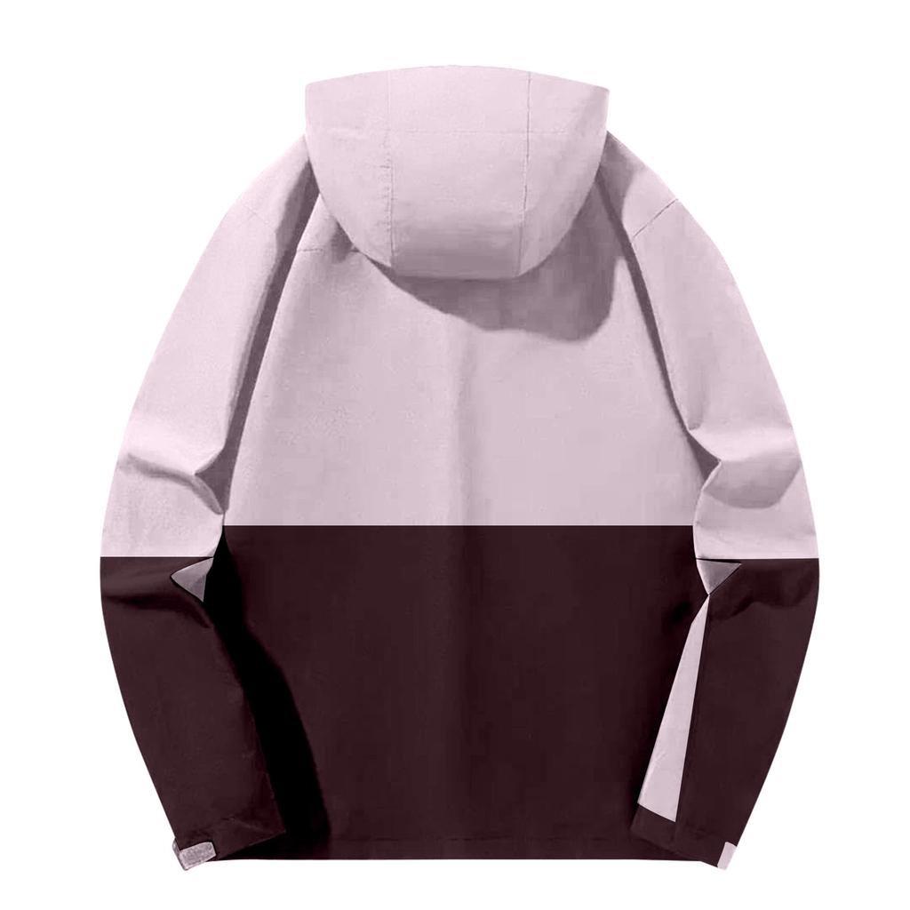 Women Solid Stripe Rain Jacket Outdoor Plus Waterproof Hooded Raincoat Windproof