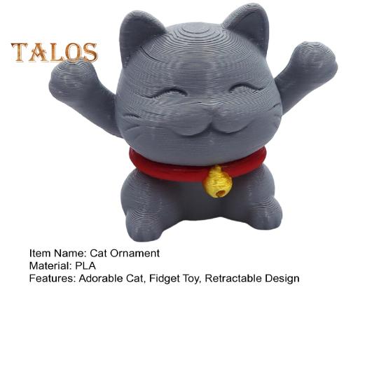 3D Printed Cat Ornament Retractable Kitten Figurine Desktop Pet Cat Fidget Toy for Stress Relief Home Office Shelf Desk