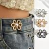 1pc Adjustable Waist Elastic Pants Buckle Flower Shape Clip, Suitable For Jeans, T-Shirts, Trousers, Easy To Remove Button Clip, Color: Golden
