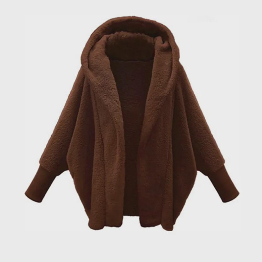 Cappotto da donna in peluche a tinta unita con cappuccio - Maniche lunghe vestibilità ampia per autunno e inverno