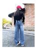Girls' Cartoon Jeans - Spring/Autumn, Korean Style Loose Fit, Wide-Leg Trousers for Kids