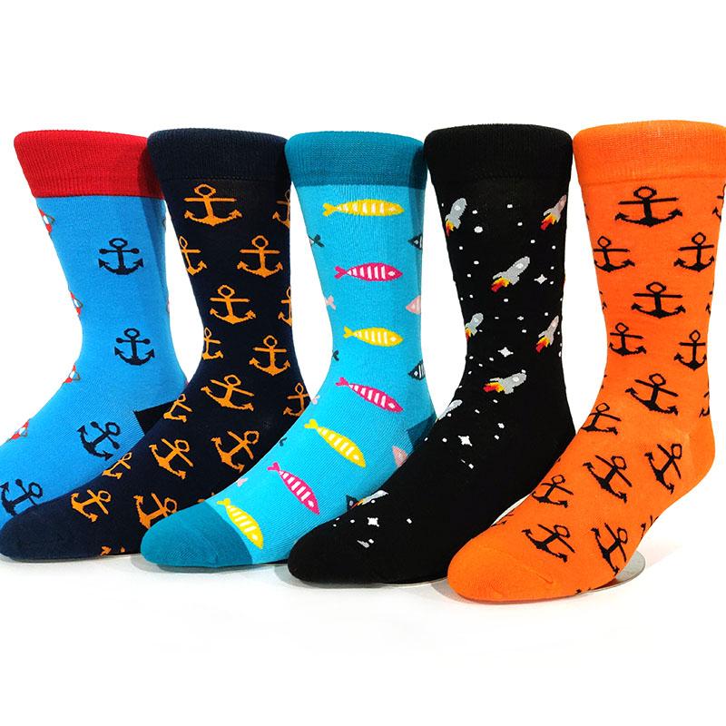 5 Pairs/Pack Men Funny Socks Casual Hip Hop Creative Cartoon Novelty Calcetines Hombre Street