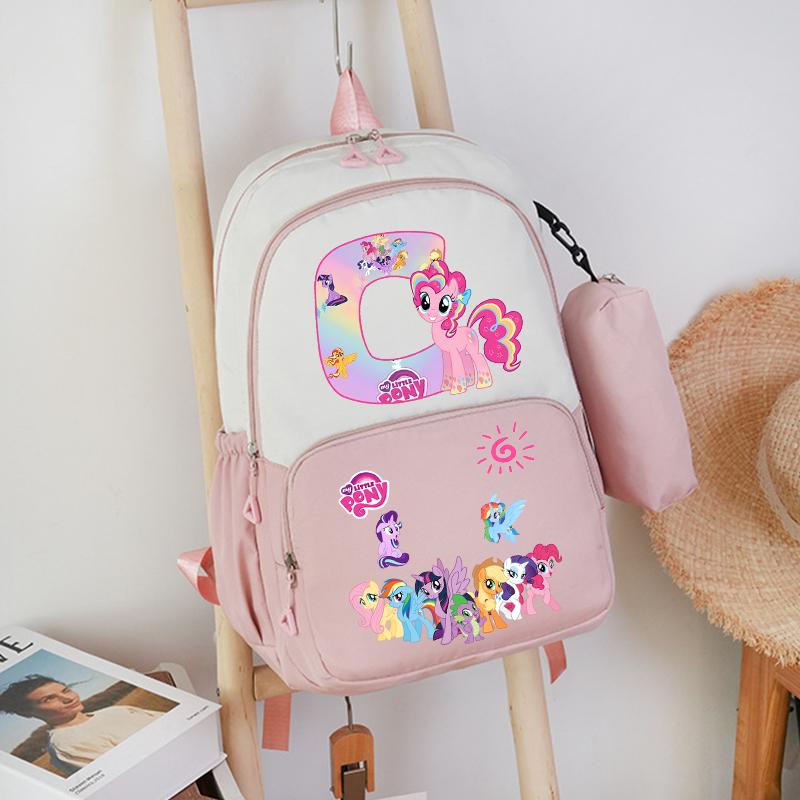 2pcs My Little Pony Backpack Pencil Case Girl Student Teenager Pink Book Bag Men Rucksack Travel Mochila Escolar Gift STEM DIY Model Kit 3D