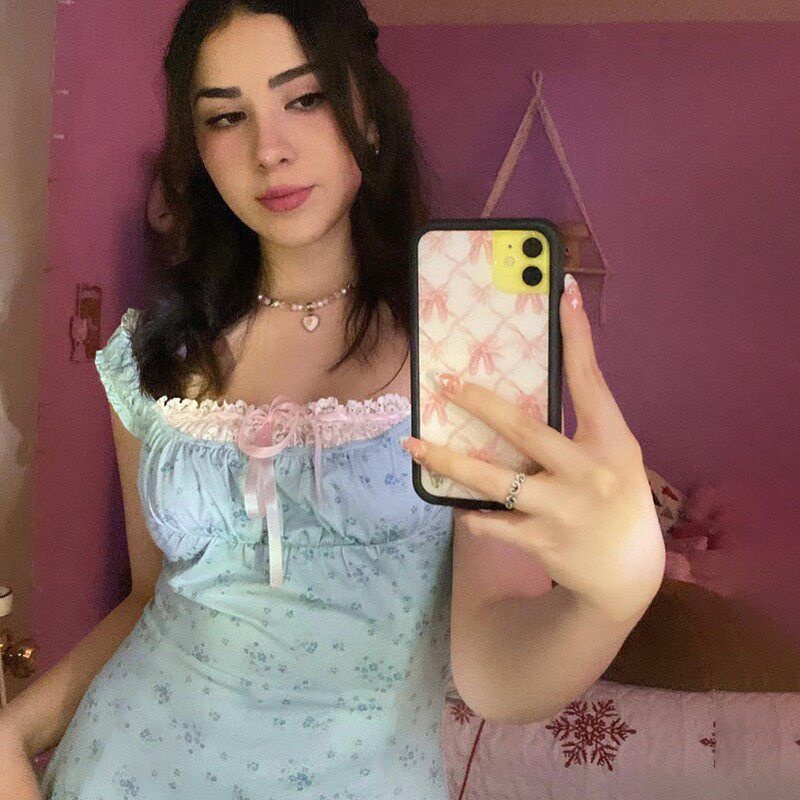 

Yl23012 Floral Bowknot Camisole for Women, Bm Pure Desire Style, Slim Fit, Fashionable, Gentle, Versatile Casual Top Blue L
