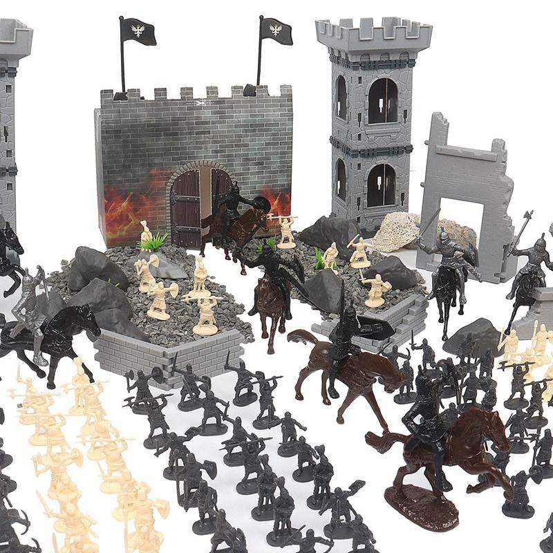 50 PCS Medieval Soldiers Model 1:72 Scale Blue Gold Gray Yellow Multiple Postures Miniature DIY War Scene Role-Playing Props ZYF