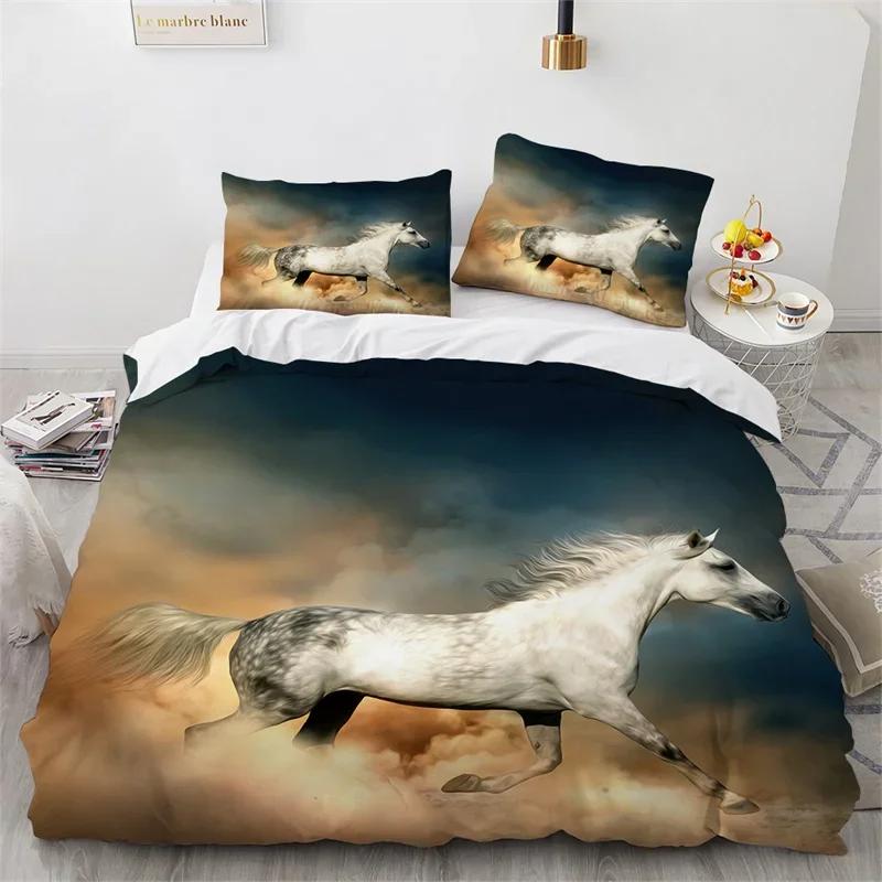 Farmhouse Horse Duvet Cover Queen Microfiber Wild Animal Bedding Set Western Cowboys Quilt Cover For Boys Teens Adults Bedroom