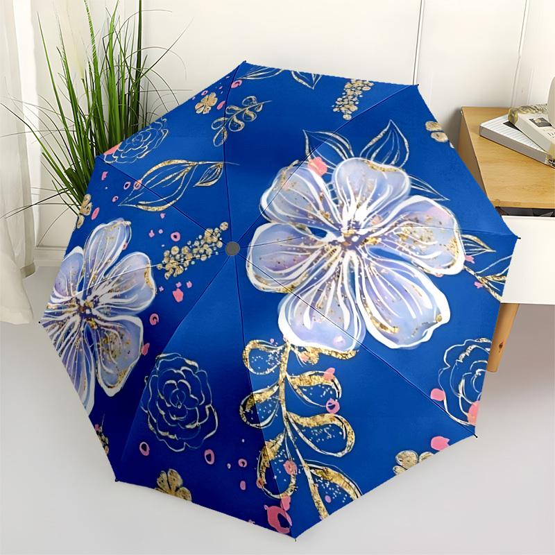 

1pc Floral Blue Pattern Automatic Opening/Closing Umbrella with Operation & Windproof Canopy - Folding Design, Holiday Gift yy260225101