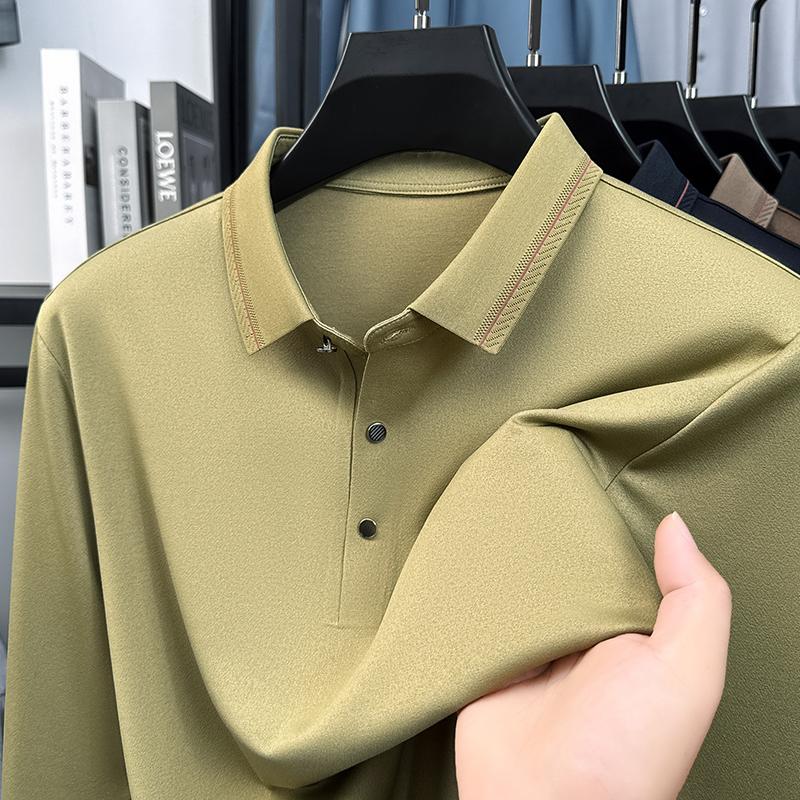 Luxury Brand Quality Men'S Polo Shirt Exquisite Fashion Solid Color Seamless Long Sleeve Autumn Lapel T-Shirt Business Menswear