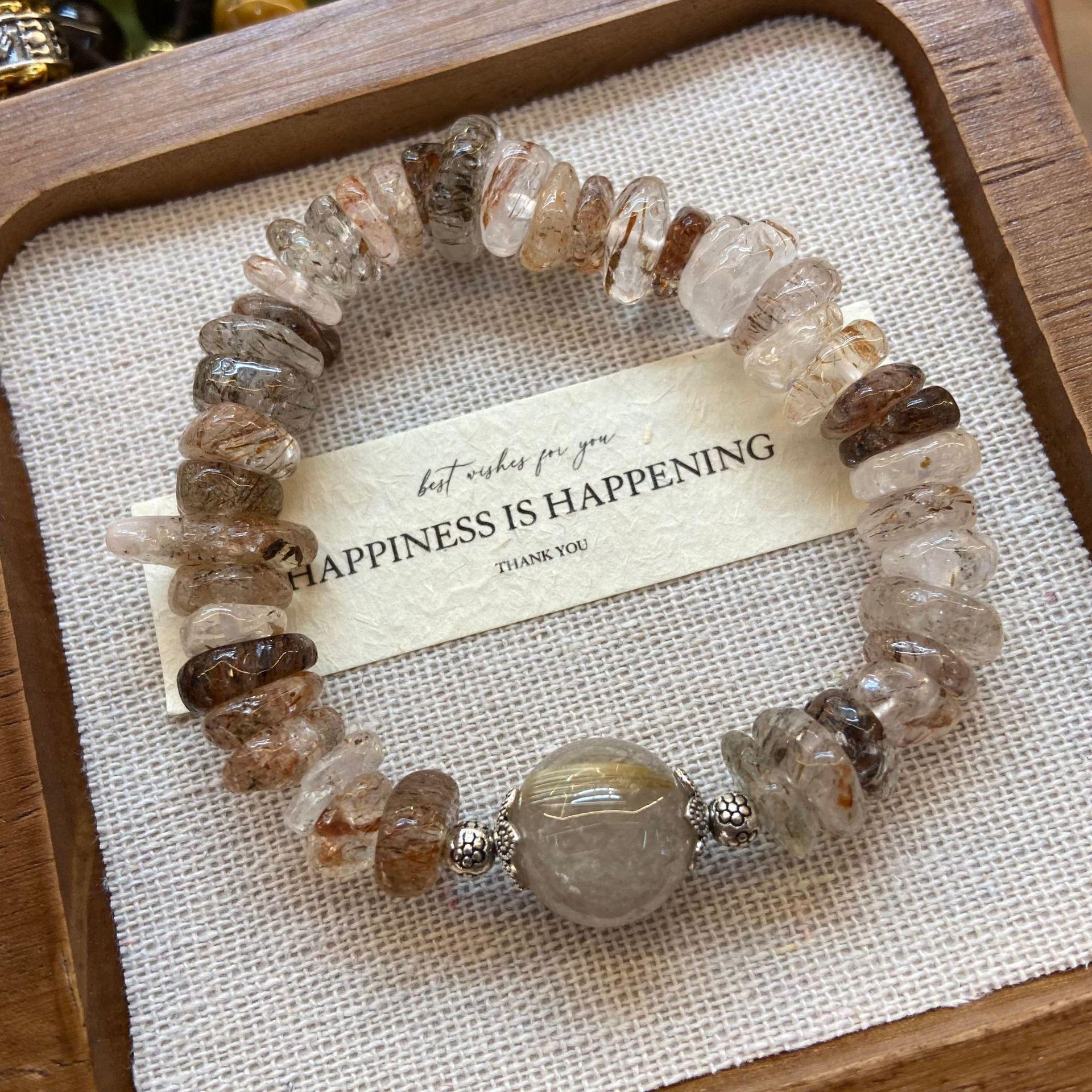

Round Medium Hole Flat Bead Natural Black Gold Super Seven Gravel Conformal Crystal Rough Stone Bracelet Bracelet.