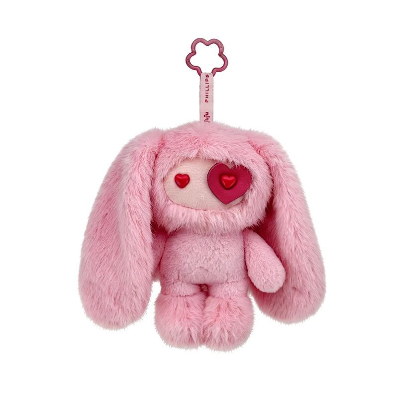 Juju Kaninchen Plüsch Schlüsselanhänger Herz Augen Hase Lange Ohren Plüschtiere Stofftier Puppe Rucksack Anhänger Geburtstagsgeschenke pink
