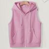 Women's Solid Color Plus Size Fashionable Hooded Drawstring Pocket Vest Top Jacket