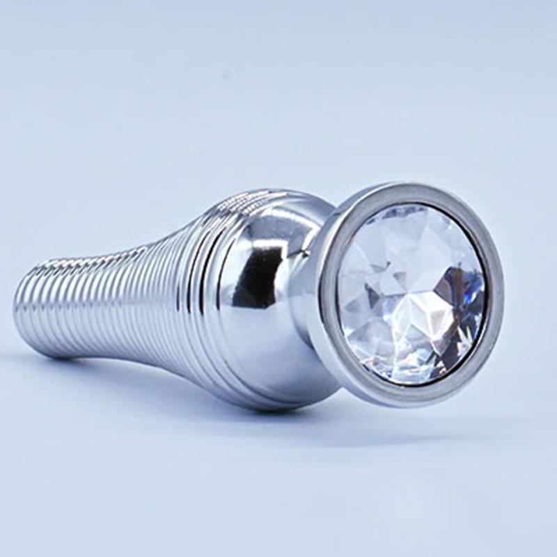 Thread Surface Silvery Stainless Steel Anal Plug Crystal Base Butt Plug Sex Toys For Women Men Adult Toys Anal Toys Sex Shop