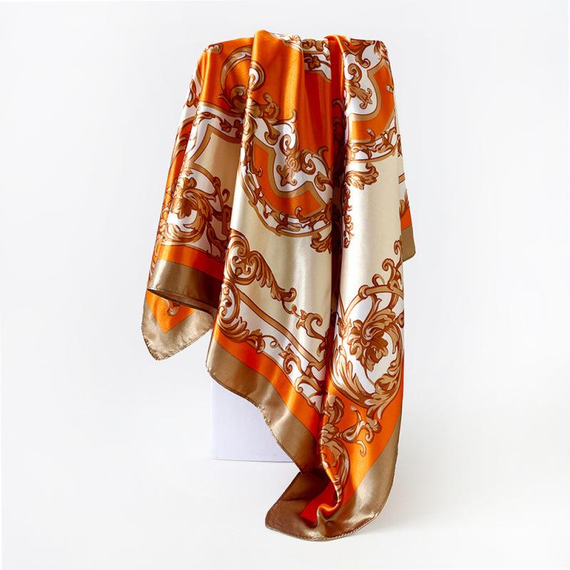 Artificial Silk Headscarf Satin Square Scarf 90cm Headscarf Women's Printing Silk Scarf Trendyeasiest for Match Shawl