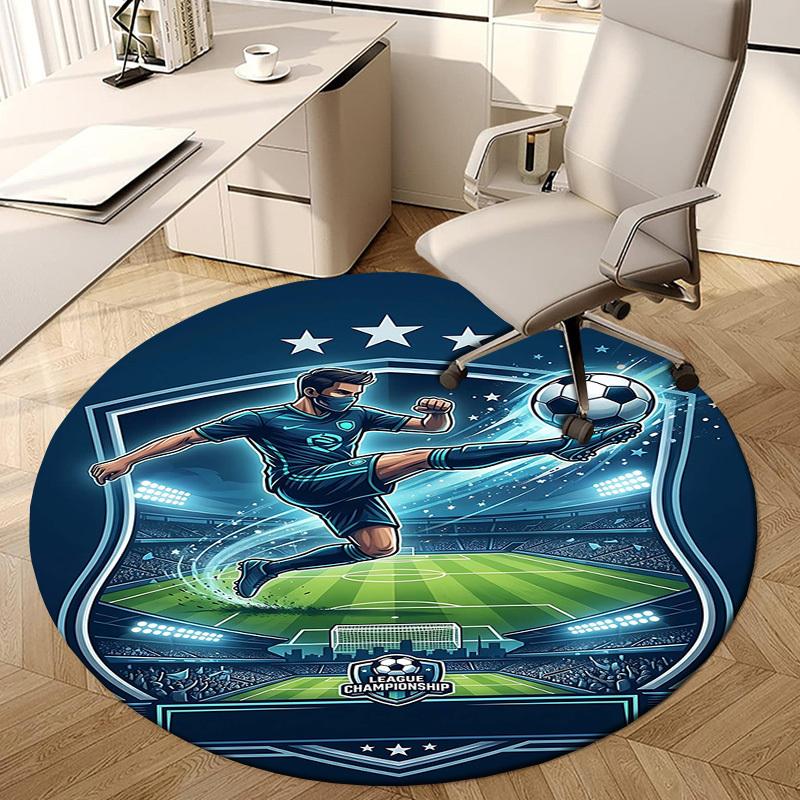 1PC Soccer Player Non-Slip Floor Round carpet, Office, family, bedroom, Large Area Rug Indoor Rugs, Durable PolyesterH0333