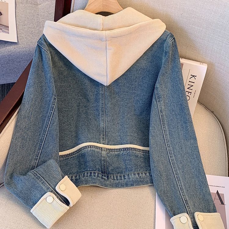 Women's Hooded Denim Jacket Spring Style Casual Loose Hooded Short Jacket Fashionable