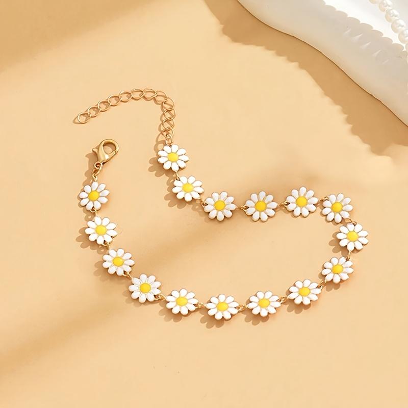 Summer Style Golden Daisy Chain Anklet for Women, Cute & Fresh