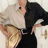 Koszula w stylu vintage damska elegancka biurowa, damska bluzki Y2k koreański styl z długim rękawem Oversize Patchwork Casual topy damskie