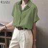 ZANZEA Women Summer Turn Down Collar Casual Short Sleeve Blouse