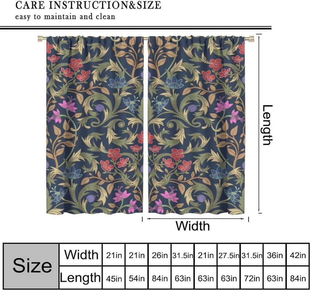 William Morris Blumen Verdunkelungsvorhänge   Retro Botanisch Vintage Florale Blätter Fenster Vorhänge   für Schlafzimmer Wohnzimmer 42" B X 45