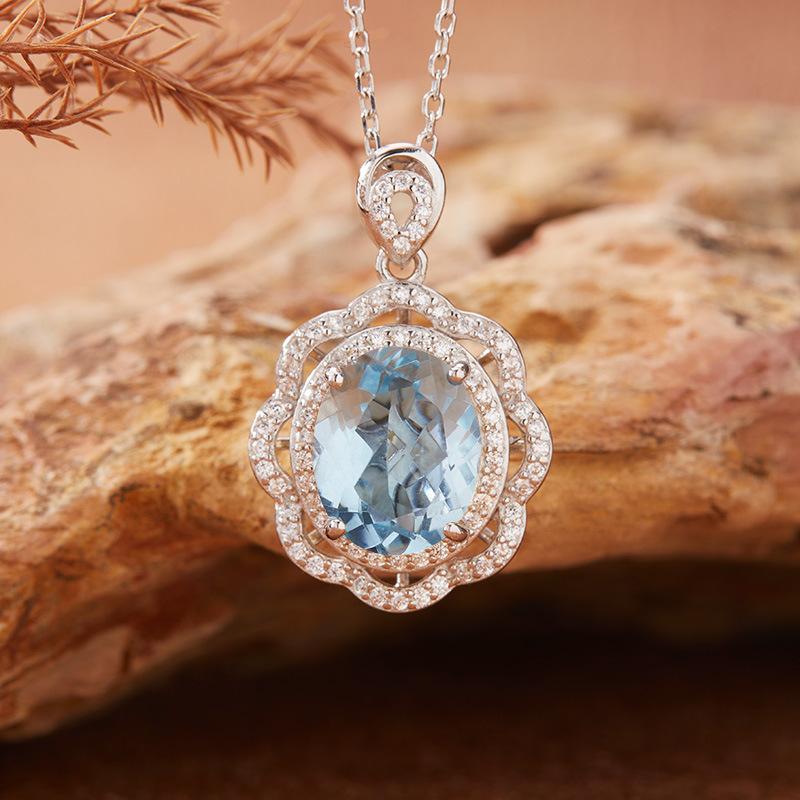 Natural Topaz Amethyst Citrine Pendant Necklace Women'S S925 Sterling Silver Color Treasure Jewelry