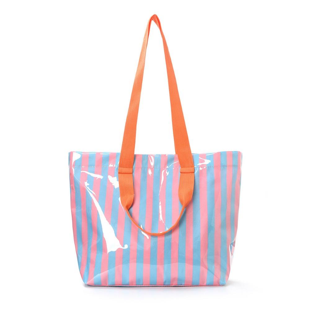 Large Capacity PVC Striped Tote Bag Lightweight Handbag Fashion Shopping Bag  Shopping