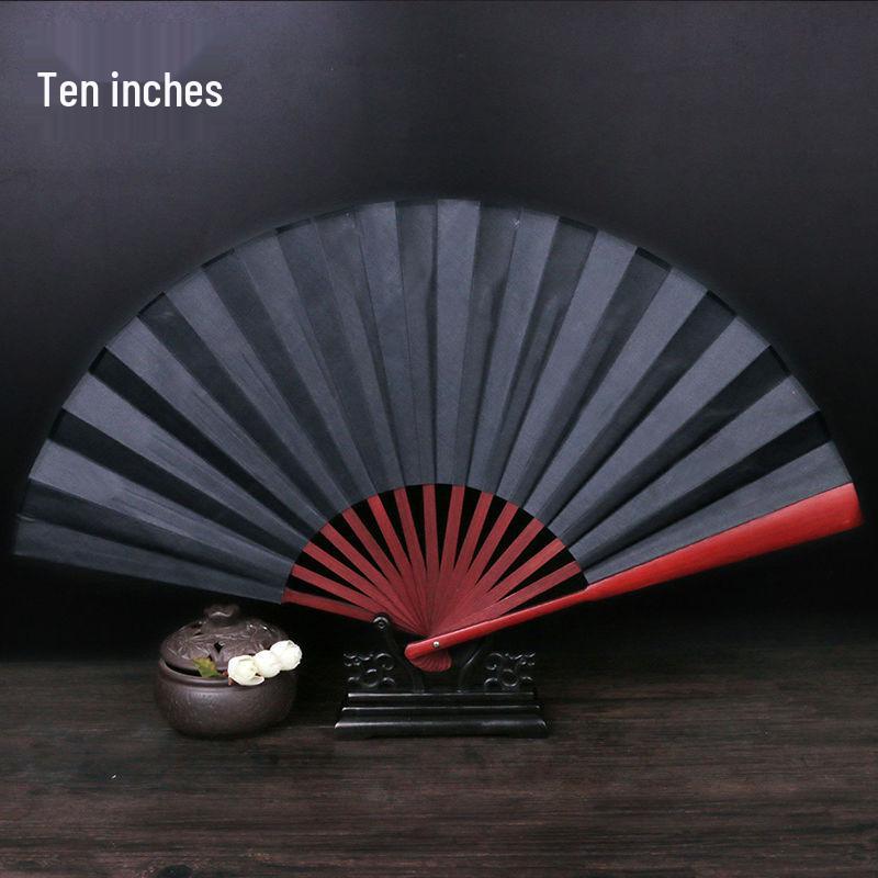 Traditional Chinese Silk Bamboo Folding Fan with Ink Landscape