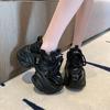 Fashion Autumn Winter Chunky Sneakers Women Lace Up Platform Sports Shoes Thick Bottom Warm Snow Shoes Female Heels Bling Sneakers