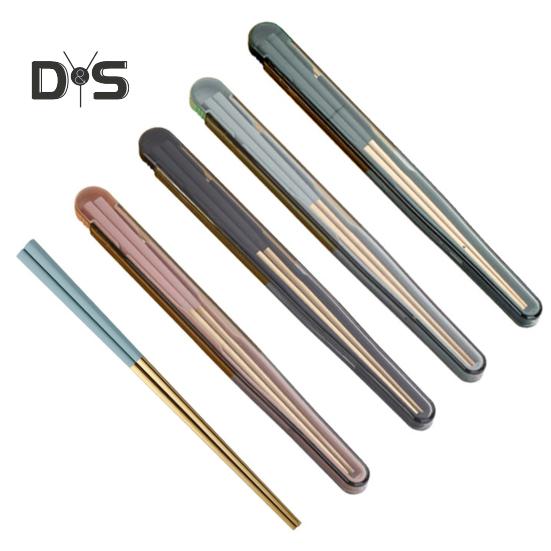 1 conjunto de pauzinhos para alimentos compactos, à prova de ferrugem, utensílios de mesa práticos com caixa de armazenamento dobrável