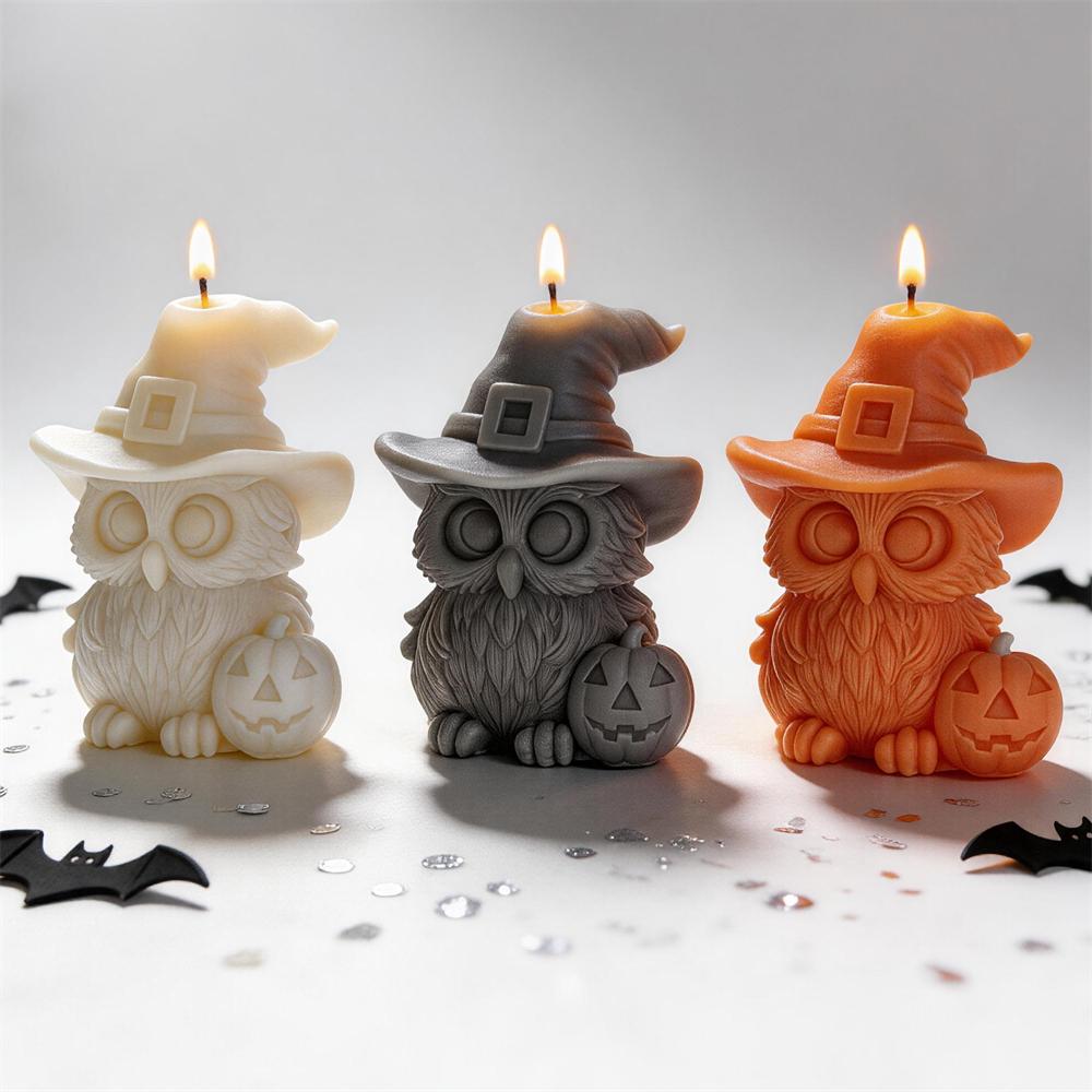 Cute Halloween Owl Silicone Mold Halloween Party Pumpkin Soy Wax Candle Mold Haunted House Resin Plaster Soap Silicone Mould