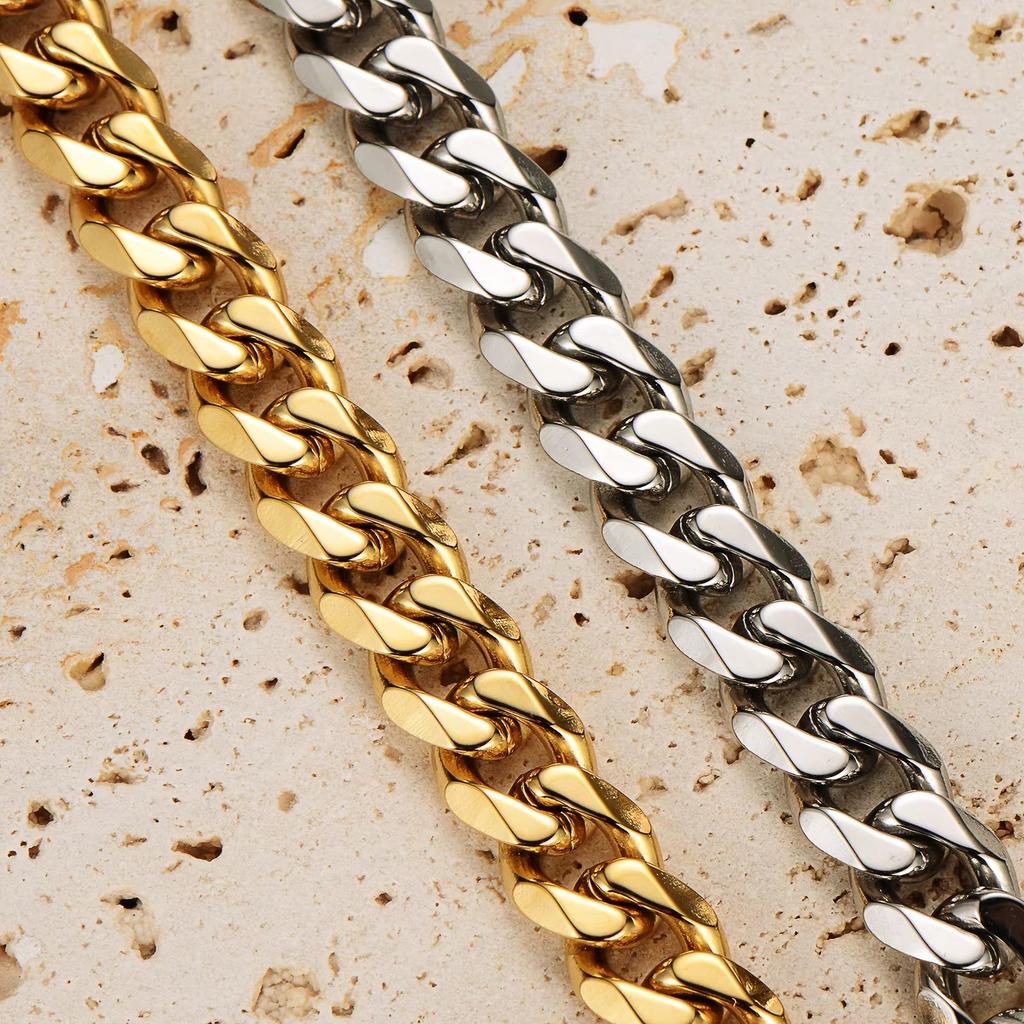 High Polished 3.5mm 5mm 7mm 9mm 11mm 18K Gold Plated Chunky Cadena Cubana Stainless Steel Miami Cuban Link Chain Necklace
