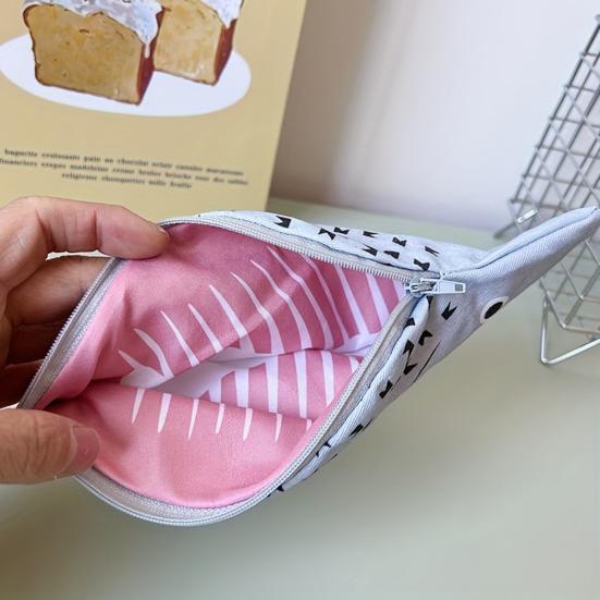Pencil Bag Fish Shape Smooth Zipper Closure Pen Holder Large Capacity Thickened Canvas Stationery Organizer