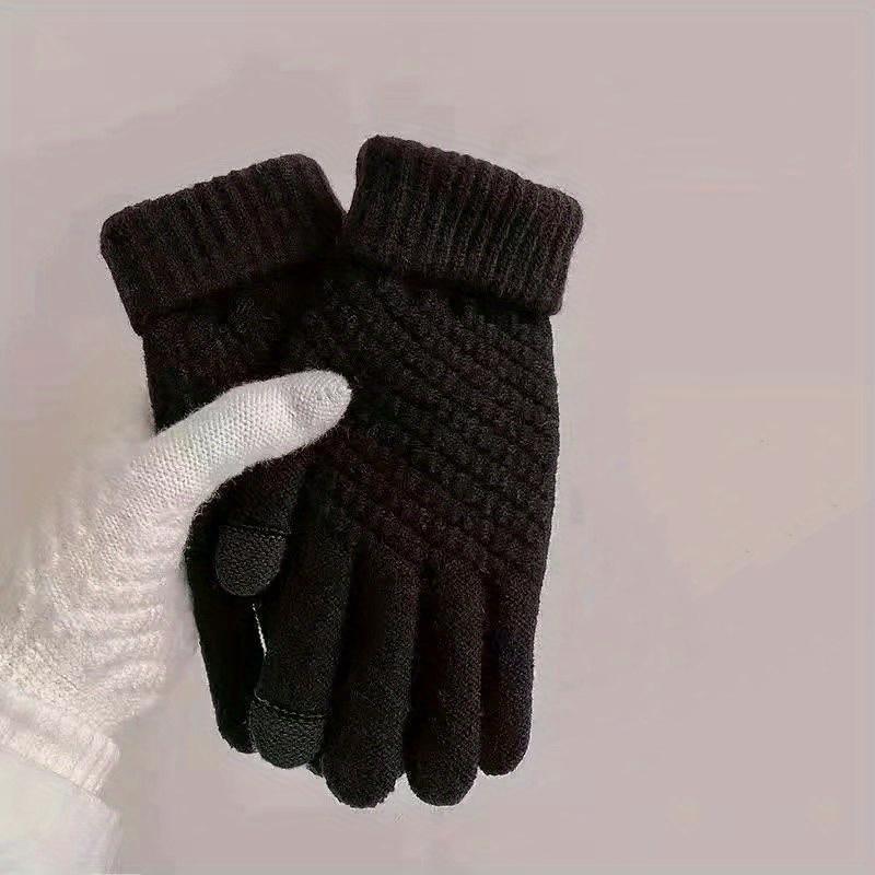 Pair of Knitted Gloves for Touch Screen - 1 Pair, Warm Winter Gloves for Cycling and Outdoor Activities - Plain White