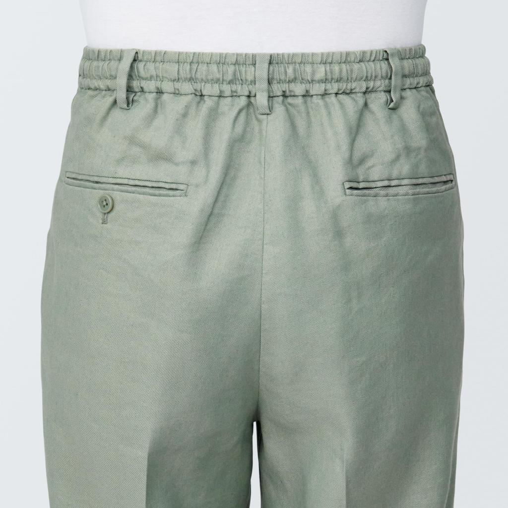 MUJI Men's Hemp Blend Tuck Straight Pants, Light Green, Size M, AE0X2A4S