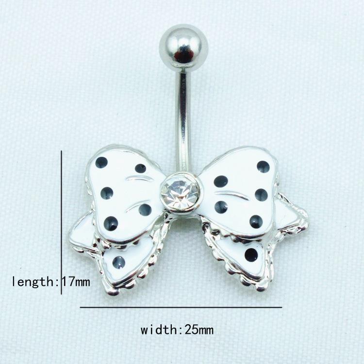 Anneau de nombril en acier inoxydable à pois avec nœud papillon et diamant