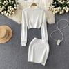 Autumn And Winter Fashion Short Long-Sleeved Knitted Sweater + Hip Short Skirt Two-Piece Set